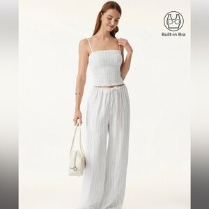 OGL Textured Striped Adjustable Spaghetti Brami & Wide Leg Pant Set NWT